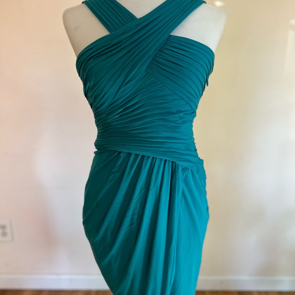 Bebe Teal Ruched One Shoulder Cocktail Dress